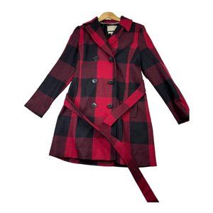 Banana‎ Republic Plaid Wool Blend Coat sz Small Black/Red